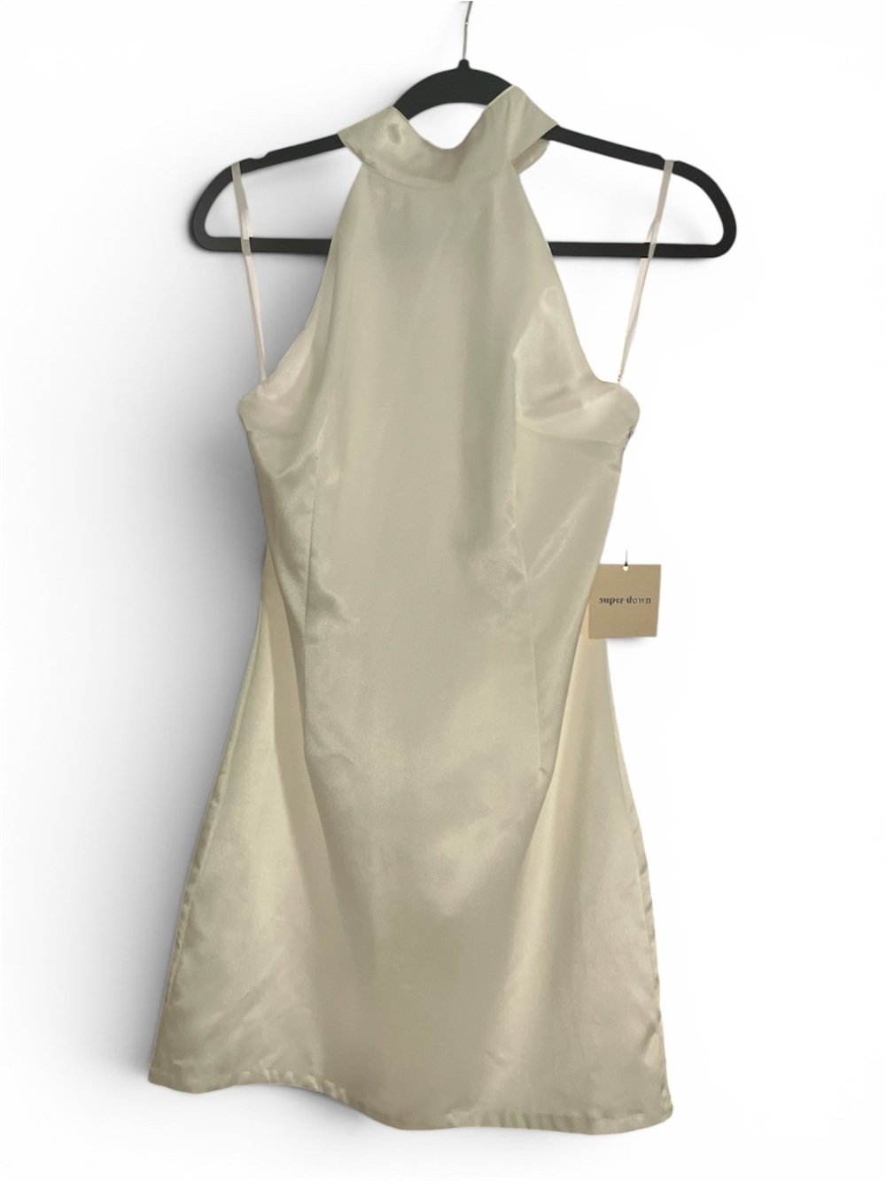 superdown Ivory High-Neck Satin Mini Dress
